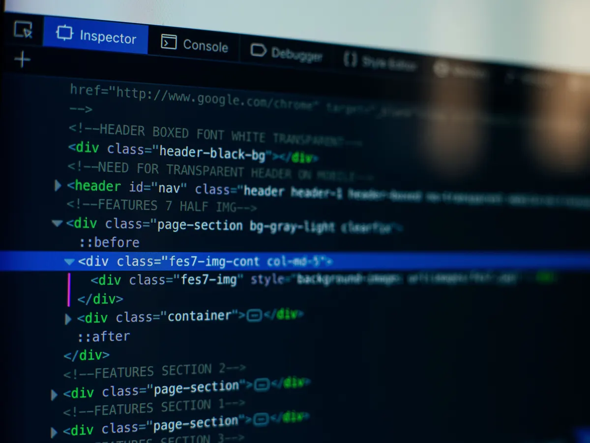 Browser developer tools inspecting a web page's HTML structure